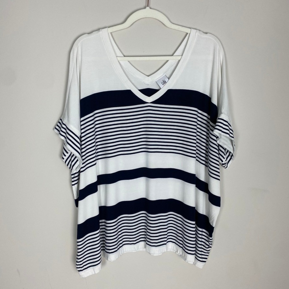 Cabi Sailor Tee V-Neck Striped Dolman Top 5925 Womens Large Relaxed Oversized